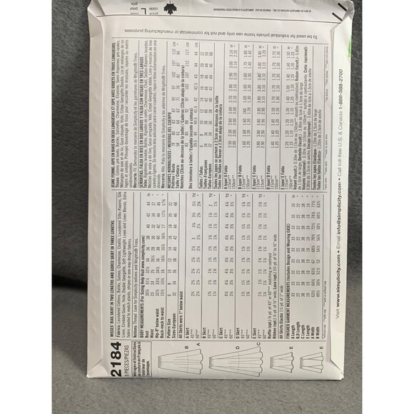 Simplicity 2184 Womens Skirt Sewing Pattern Size 14-22 uncut - Picture 2 of 2
